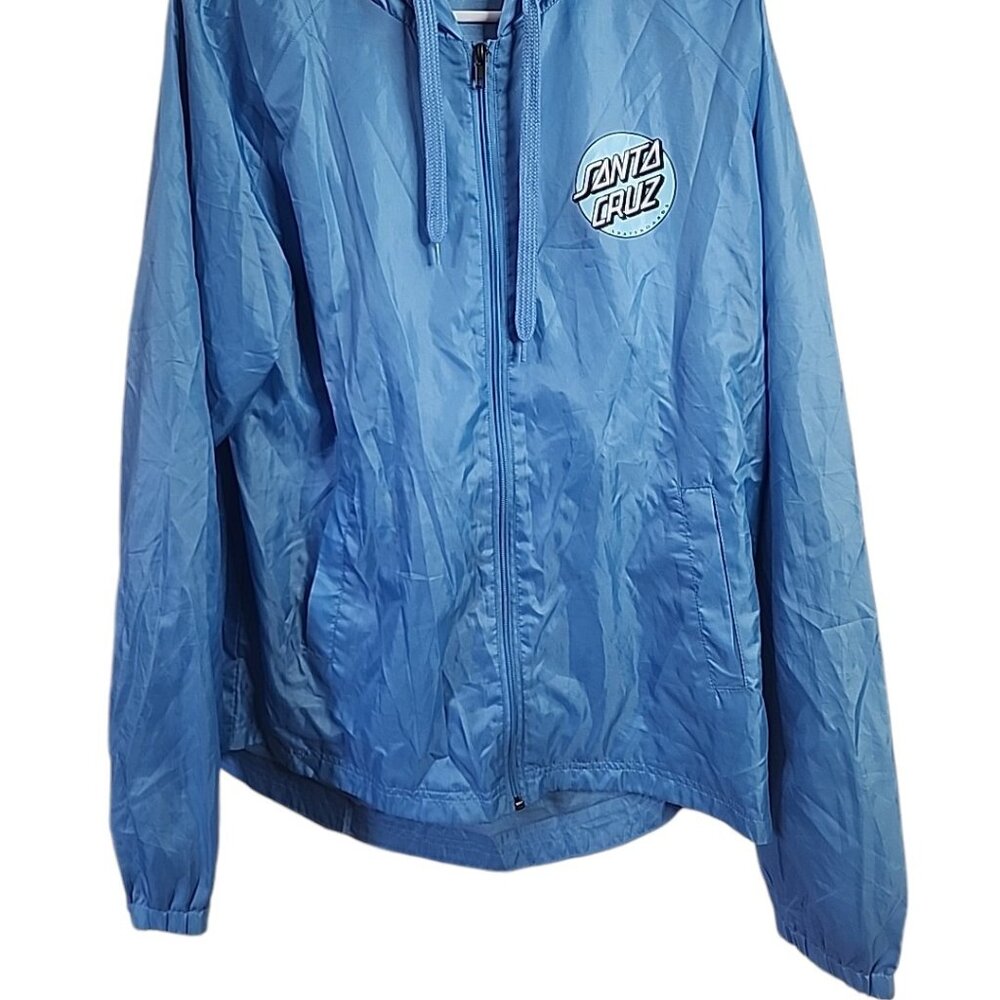Santa Cruz light blue Jacket size Large windbreaker hooded - Picture 2 of 10